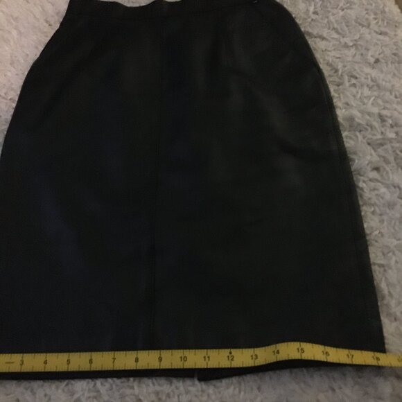 Vintage 90s Real Leather Black Japanese High-Waist Pencil Skirt - Picture 10 of 11